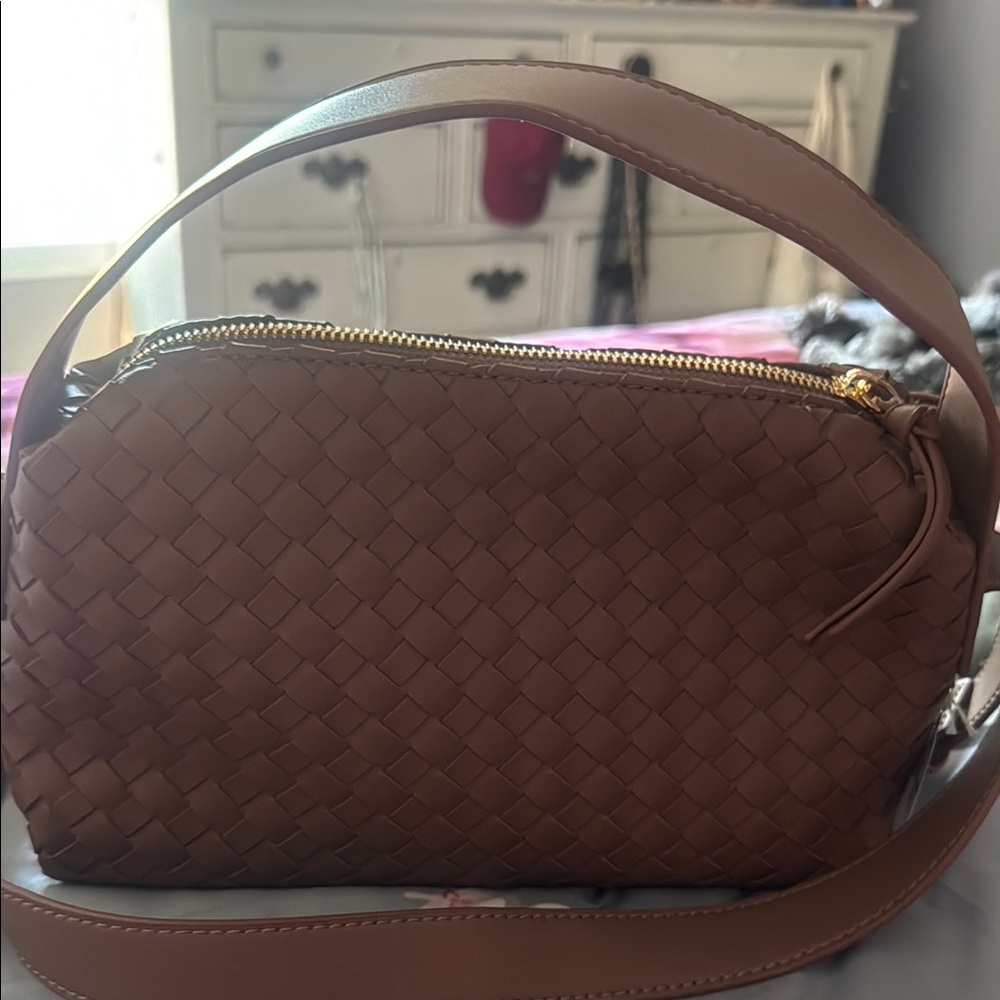 Brown Woven Leather Shoulder Bag